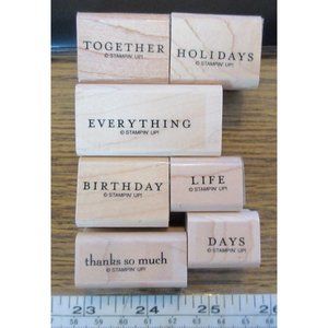 Stampin’ Up Wood Mounted Rubber Stamps Lot of 7 ALL WORDS & PHRASES STAMPS!